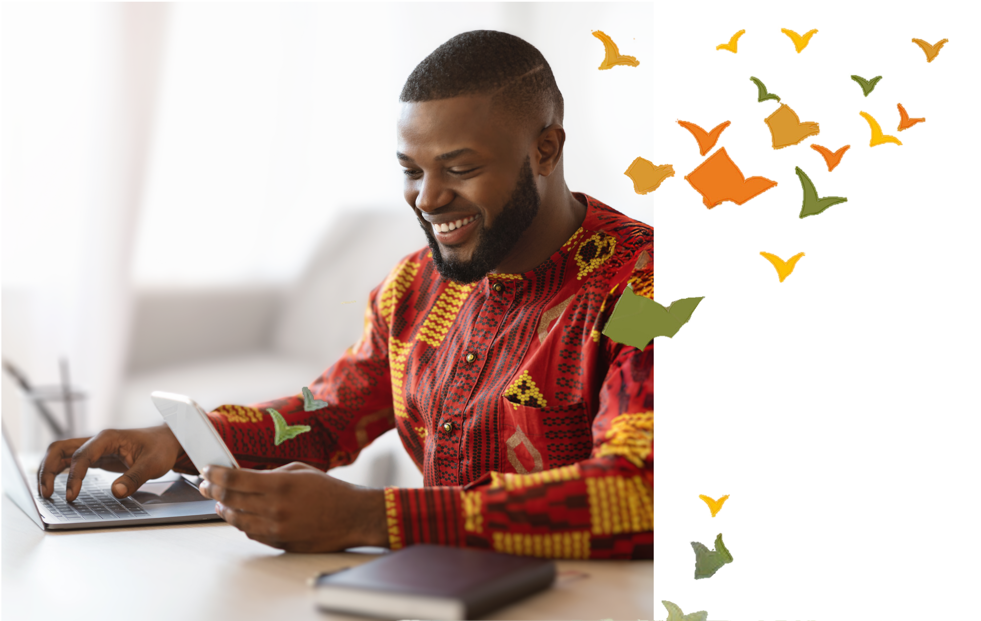 Man using phone and laptop